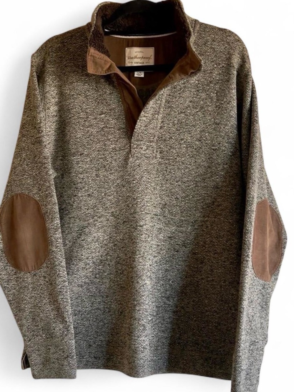Weatherproof Men’s Gray Pullover Sweater with Brown Elbow Patches